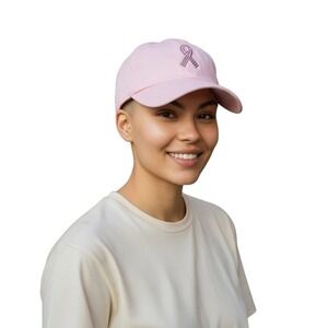 Pink Ribbon Baseball Cap Rhinestone Embellished Breast Cancer Awareness